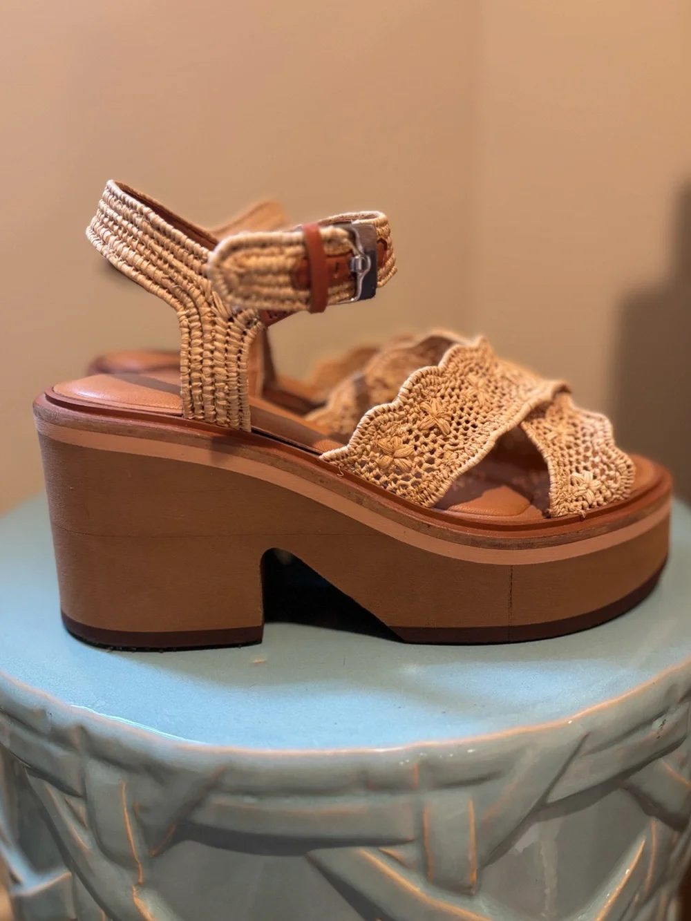 Robert Clergerie Paris - Woven Raffia Platform Sandals in Natural